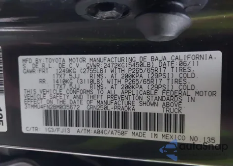 2011 Toyota Tacoma Base V6 from USA, damaged, VIN 3TMMU4FN2BM035672